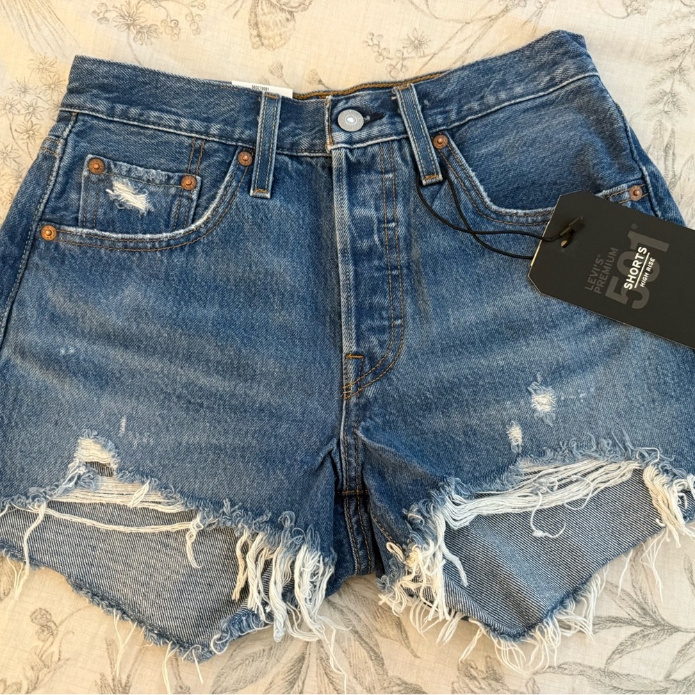 Levi's 501 Distressed Blue Denim Shorts size 25
